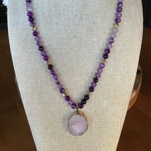 New Gorgeous Amethyst Geode Slice Gemstone Necklace Charming Charlie.